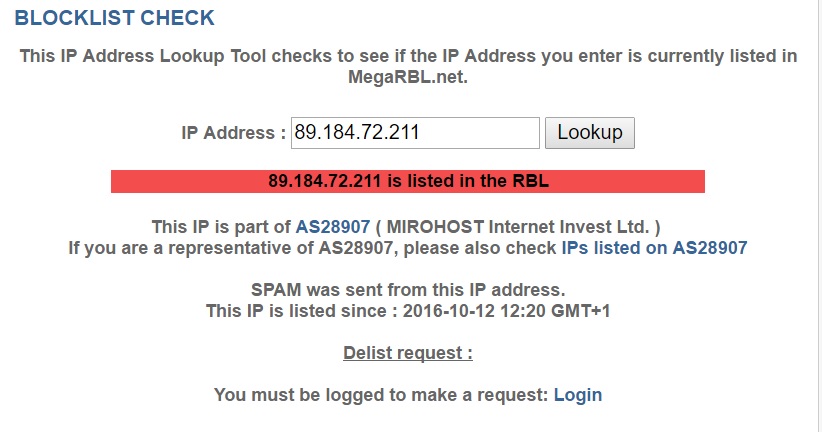 Host Tracker check IP in Blacklist