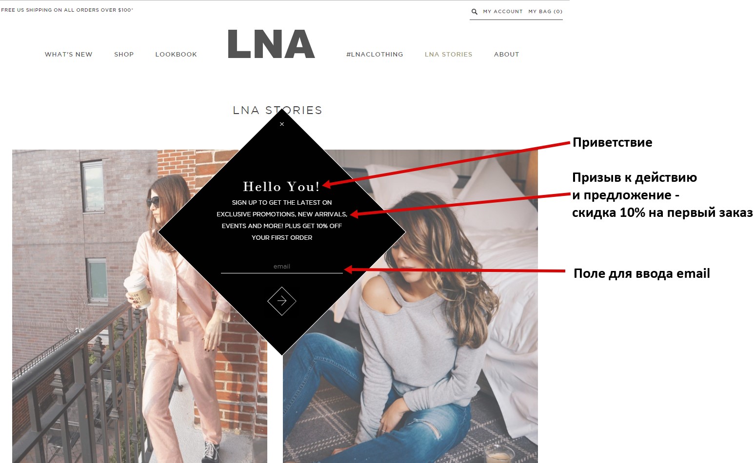 Приветственная форма LNA
